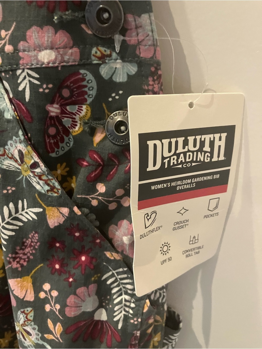 NWT Duluth Retired Fir Moth Floral Heirloom Gardening Overalls (31 inseam) - Picture 4 of 7